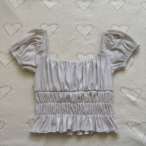 Forever 21 White Smocked Puff Sleeve Crop Top Small